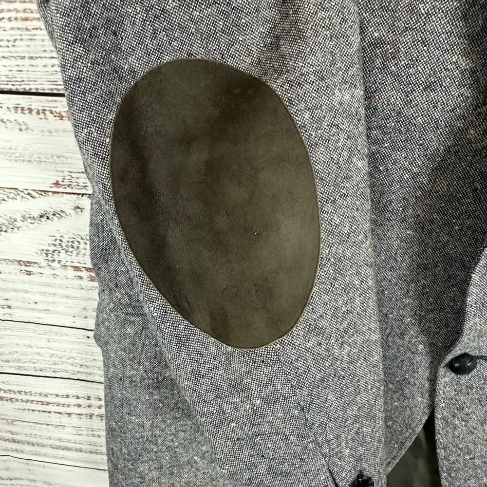 VTG The Great Western Gray Blazer Wool Tweed Western Elbow Patches USA Mens 44L
